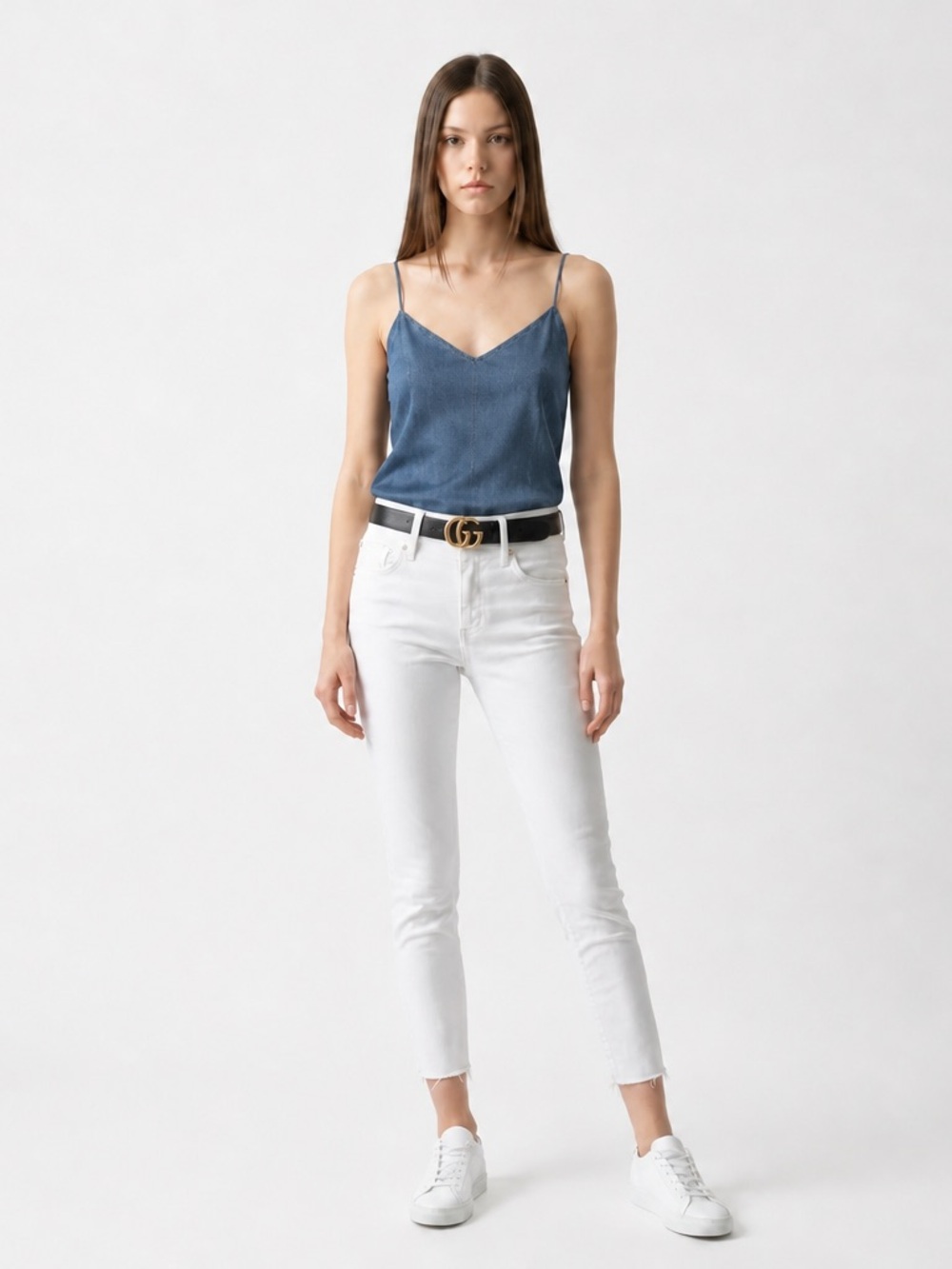 Frame Denim White Jeans with Gold Button
